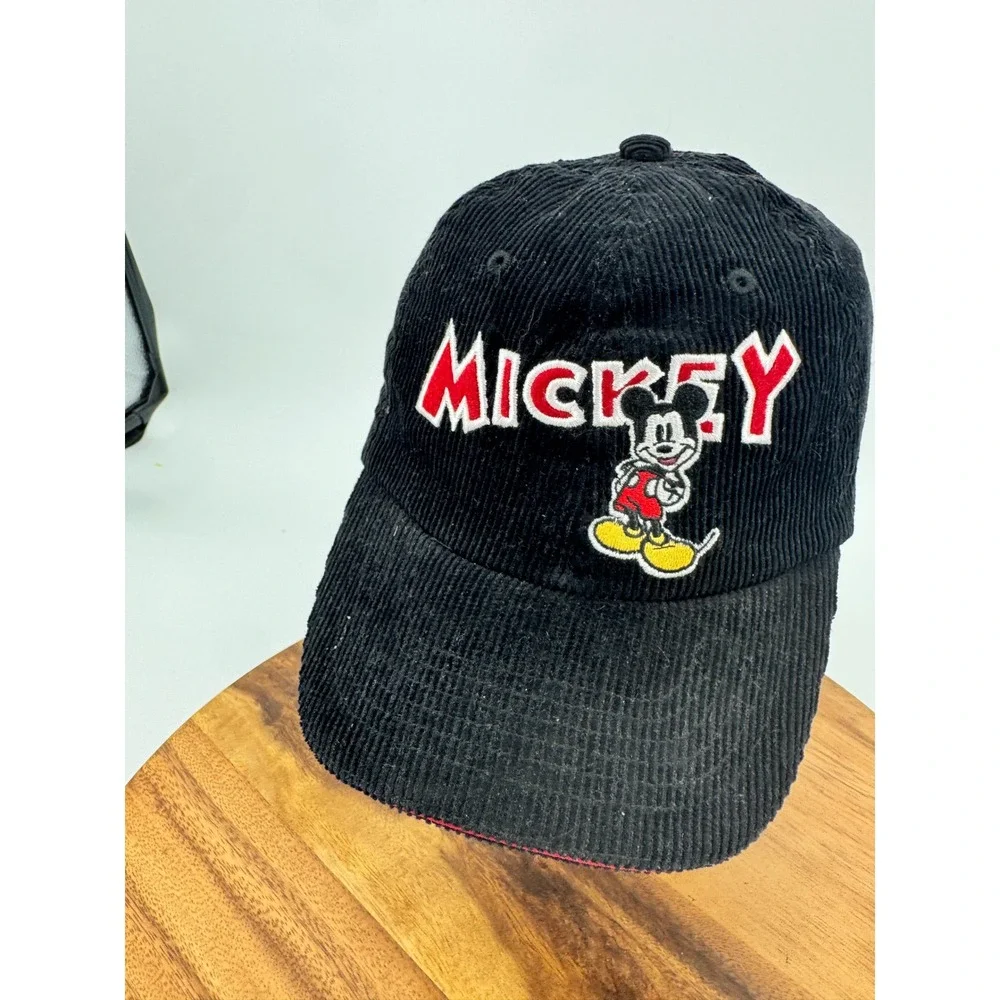 Disney Store Mickey Mouse‎ Corduroy Hat Mens S/M Black Embroidered Baseball Cap
